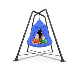 Swing Set with Tent Swing, X-Shaped Swing Frame with Sensory Swing, Tent Swing with Swing Stand, Hammock Chair with Stand, 330 lbs Capacity, w/Rainbow