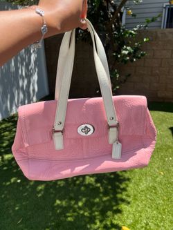 Coach Pink Colorblock Satchel Pebble Leather Double Handle Handbag Purse
