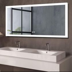 DECORAPORT 55 x 28 Inch LED Bathroom Mirror, Dimmable Lighted Bathroom Vanity Mirror with Touch Button, Mounted Anti-Fog Makeup Mirror for Wall (Verti