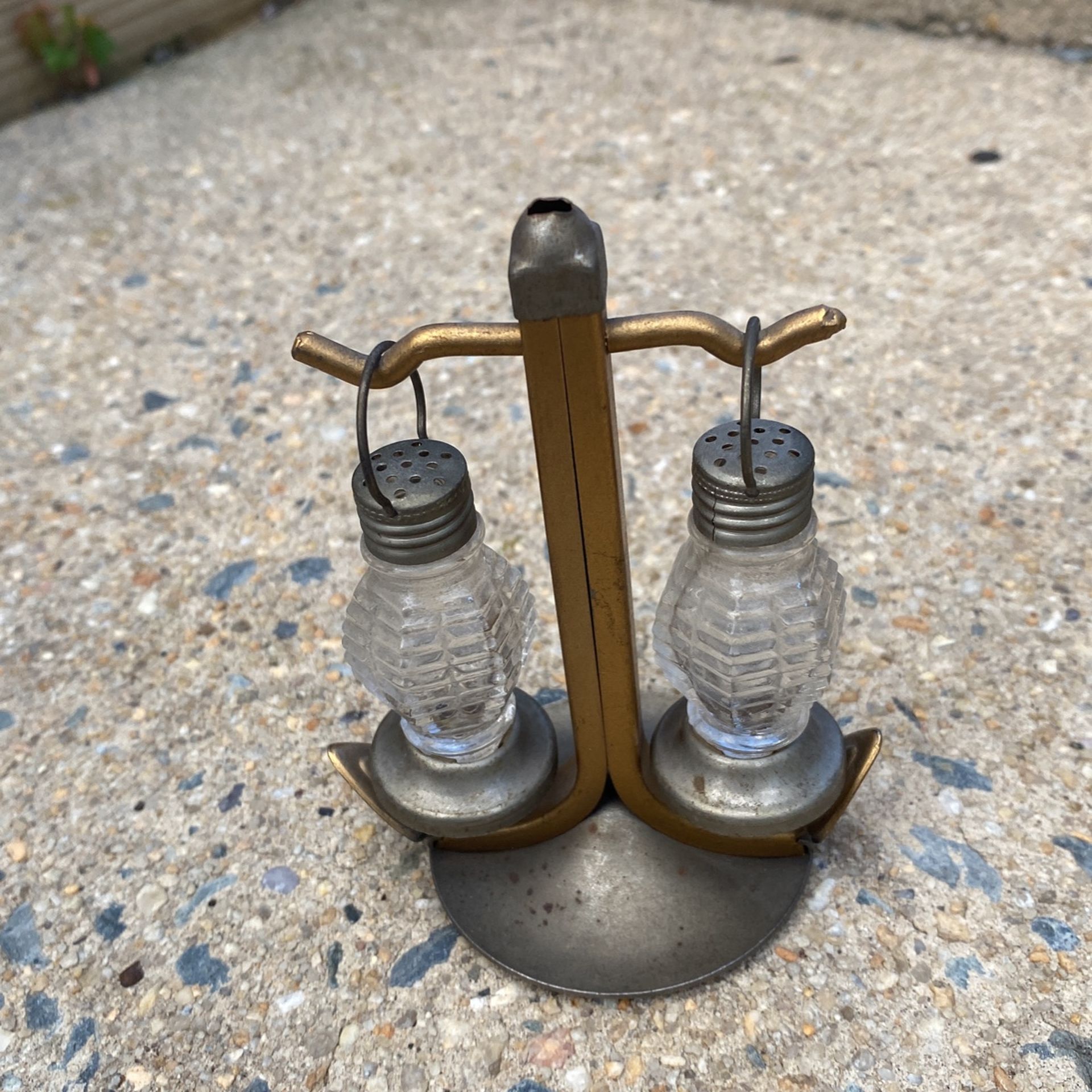 Vintage Hurricane Lamp Salt and Pepper Shaker Set With Boat Anchor Stand