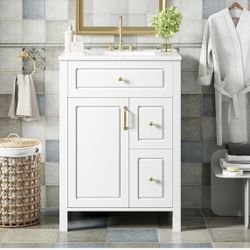 Assembled New Solid Wood Frame 24" Bathroom Vanity with Sink Free Standing Single Basin Vanity Set