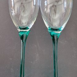 Valentine's Day Green Stem Wine Glasses Pair