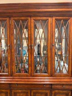 Large Wood China Cabinet/Hutch  with Glass Doors