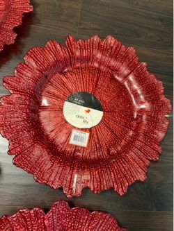 Red Glass charger plates  dishes coral shaped red holidays weddings table decor