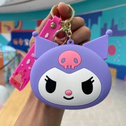 Purple Kuromi Coin Purses - Cute Keychain Wallets with Charm, Polyester Material, Perfect for Gifts, Origina