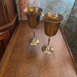 Pair Metal Wine Goblets/ Glasses 