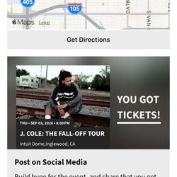 2 J COLE TICKETS FLOOR SEATS  