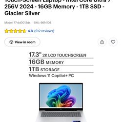 HP - OmniBook X - Copilot+PC-17.3” FHD Touch-Screen Laptop-Intel Core Ultra 7 256V 2025 16 GB Memory- 1TB SSD-Glacier Silver 