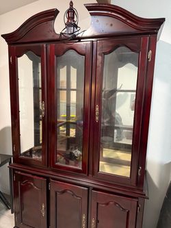 Cherry Wood China Cabinet with Glass Doors