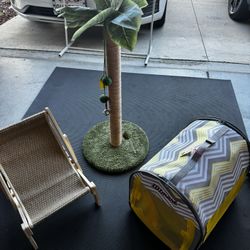 Selling Together- Cat Tree, Cat Scratching Chair And Carrier House Bag- All 3 New