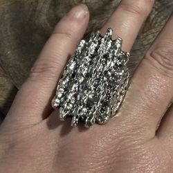 Silver Colored Oversized Statement Ring- Unique Jewelry-Adjustable-1 Sz Fit Most