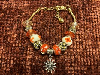 Orange Sunflower Charm Bracelet