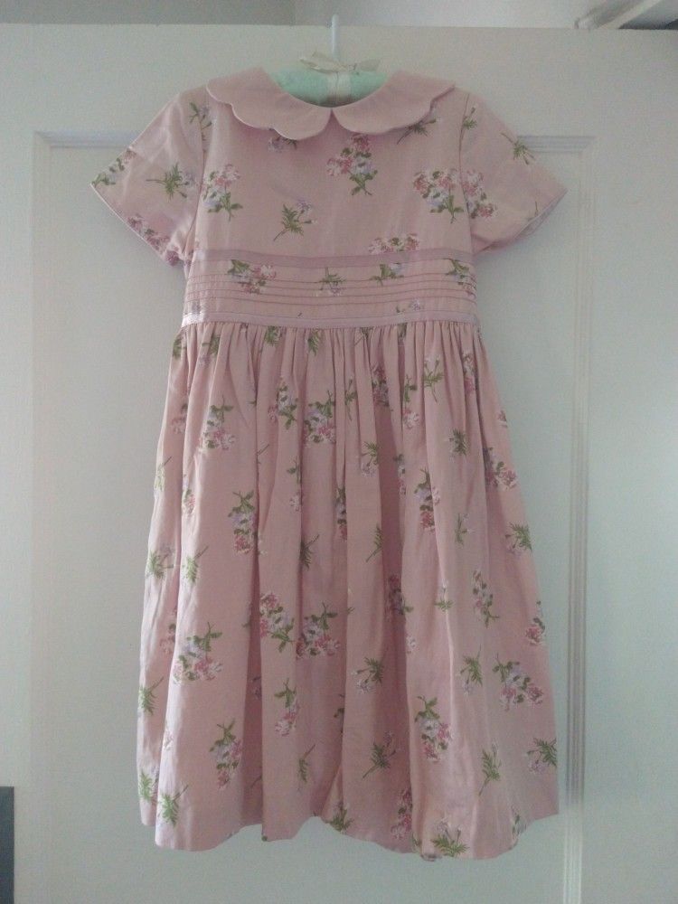 Lovely Pink Floral Dress Laura Ashley Girls Size 5 Easter Scallop Collar