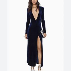 BLUE VELVET NASTYGAL LONG PARTY DRESS SIZE SMALL
