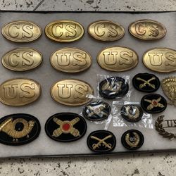 Vintage reproduction lot of Civil War military belt buckles Union Confederate hat badges insignia 