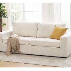 3-Seater Sofa Couch, Natural Linen, Cream Color