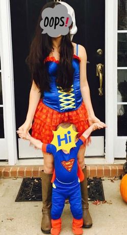 Halloween costume super girl and baby