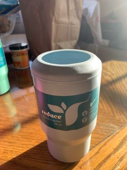 Reduce Vacuum Insulated Drink Cooler Can/Bottle Koozie 14oz Light Blue Trim
