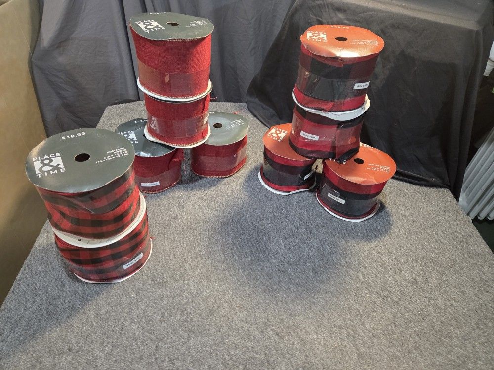 10 Rolls Of Wired Christmas Ribbon