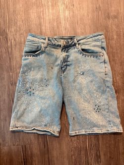 Embellished Light Wash Denim Shorts