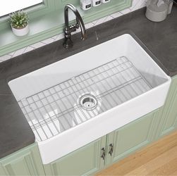 TUKTUK White Farmhouse Sink 36 x 20 Fireclay Apron Front Farm Sink Undermount Single Bowl Deep Big Capacity Extra Wider Reversible Modern with Luxury 
