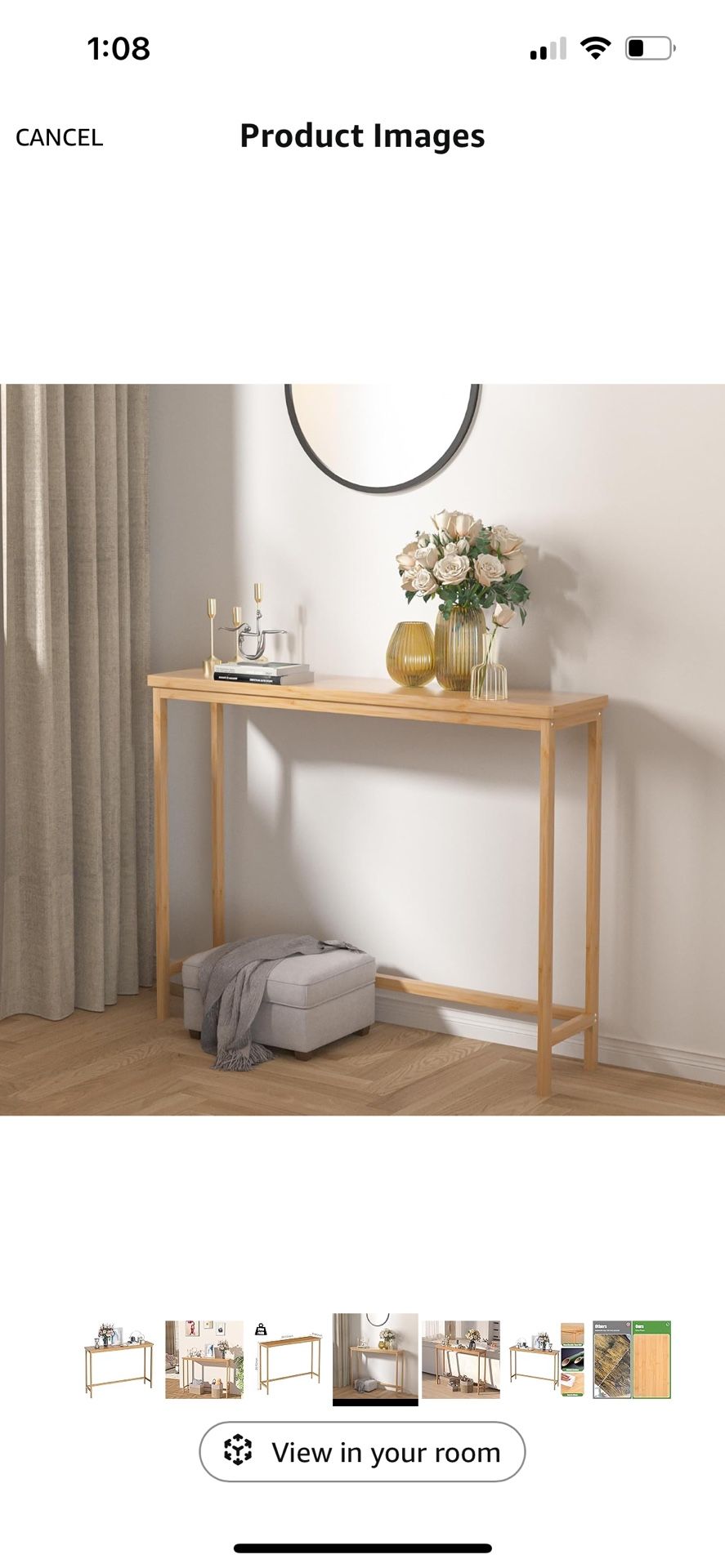 VASMIA Console Table, Entryway Table, Narrow Sofa Table, 39" Bamboo Hallway Table for Entryway, Living Room, Bedroom, Foyer, Natural