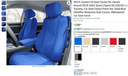 2018-2022 Honda Accord Car Seat Covers *2 FRONT* Neoprene Blue