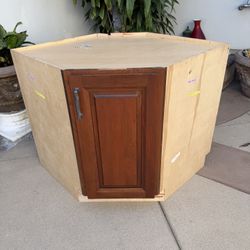 36 Inch Lazy Susan Cabinet, Cherry Wood, Autumn Blush Stain, Solid Plywood