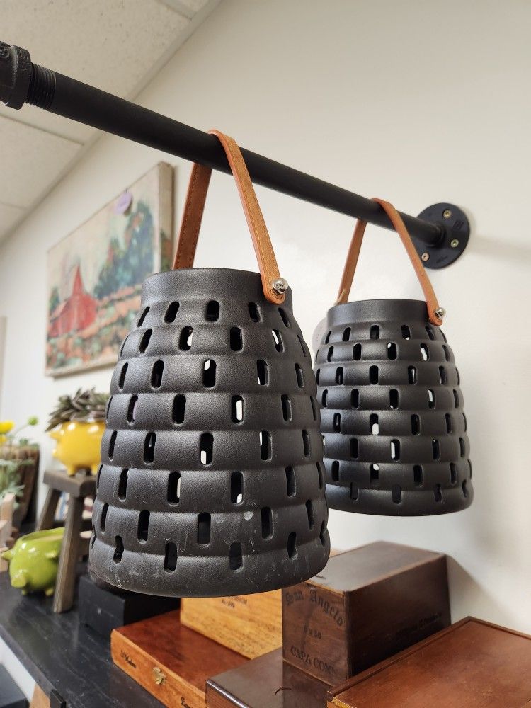 Black Stoneware LED Solar Powered Waterproof Lantern