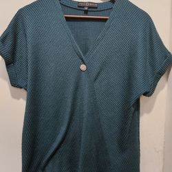 Ladies L Fred David Teal Textured Knit Top with Decorative Button Accent