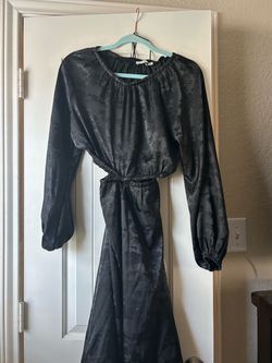 Black Satin Floral Midi Dress