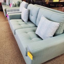 Deryn Teal Living Room Set /couch /Sofa and Loveseat 