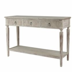 <NEW - LuxenHome Whitewashed Wood 3-Drawer Console Table