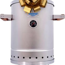 Universal (6-pound) Stainless Steel (Small) Charcoal Barrel Smoker with Thermometer & Airlock system - 16.5"x 21.18" x ⌀11.81", 2 in 1 Vertical Smoker