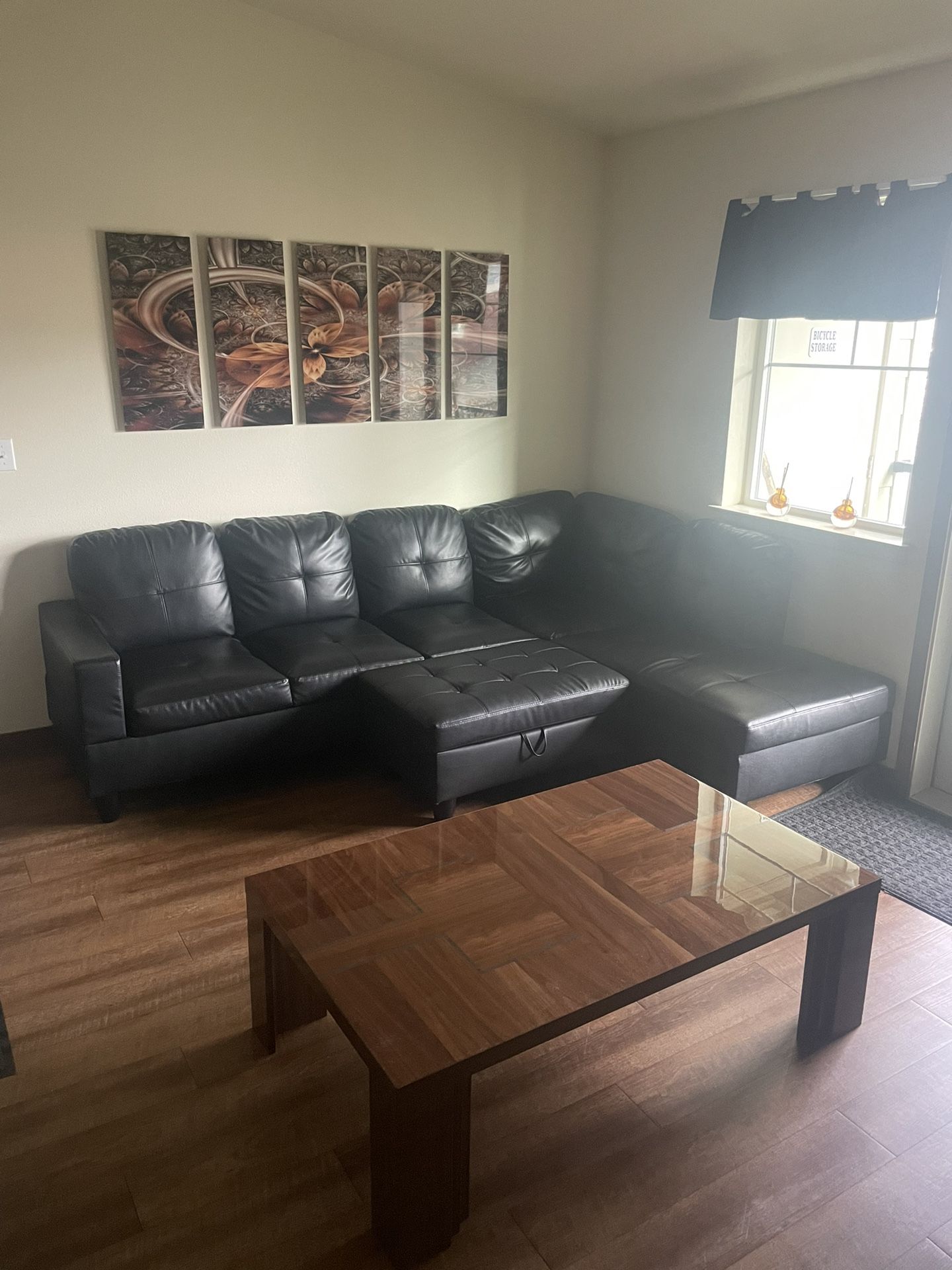 Black Leather Sectional Couch And Ottoman 