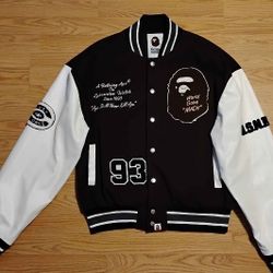 A Bathing Ape BAPE Jacket Letterman World Has Gone Mad Sz XXL (Fits Like XL)