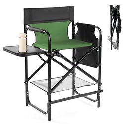 Ktaxon 26" Oversized Folding Director Chair, Heavy Duty Camping Chairs with Side Table & Cup Holder, Makeup Artist Seating with Storage Bag, Supports 