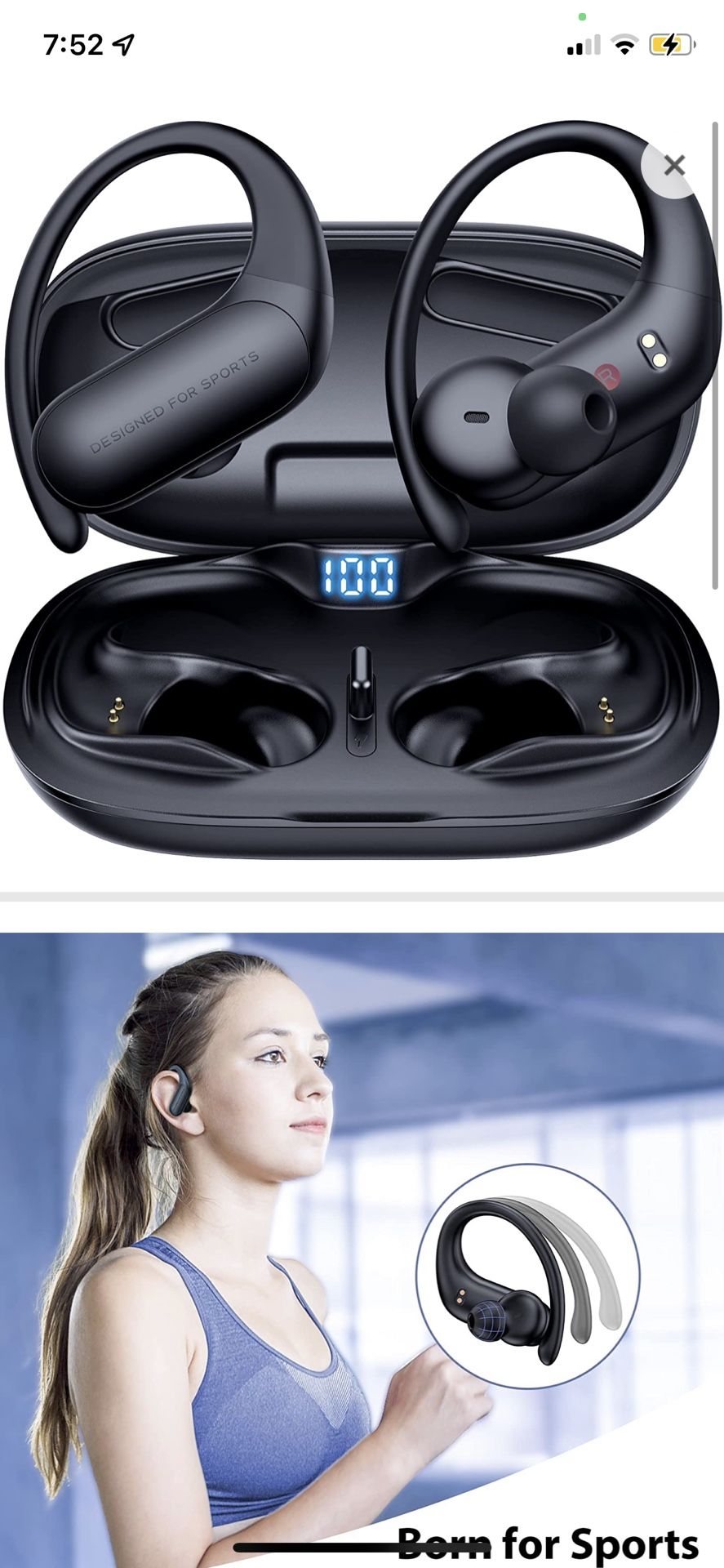 Wireless Earbuds FOYCOY Bluetooth Sports Headphones with Wireless Charging Case & IPX7 Waterproof, 40H Playtime Running Earphones in-Ear Headset with 