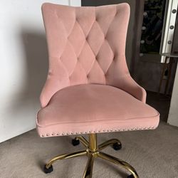 Blush Pink Velvet Office Chair — Gold Base, Glam Vibes 