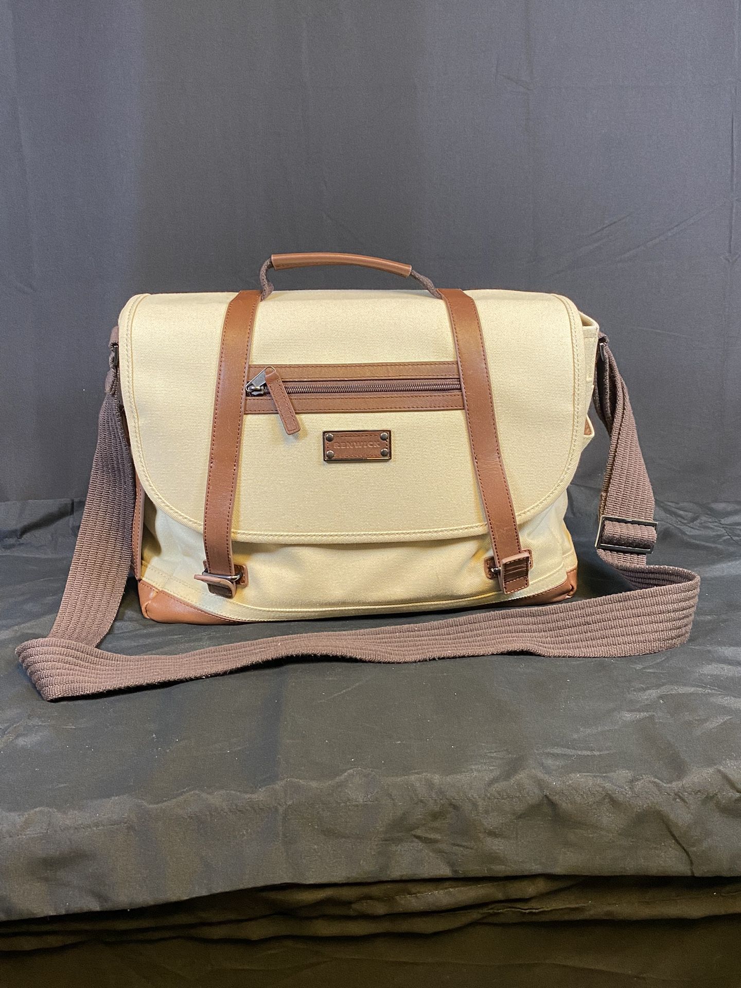 Renwick Treated Canvas & Leather Messenger Shoulder Bag with RFID protection Tan & Brown