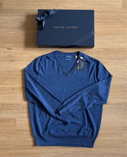 Ralph Lauren Men’s Merino Wool V-Neck Sweater - Navy Blue - Medium