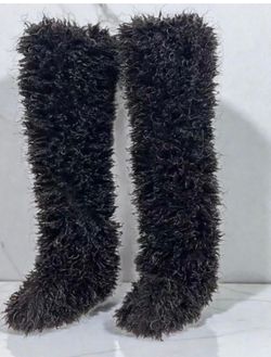 Thigh high Black fur boots