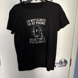 Men's Black Phone Humor Graphic Cotton Jersey Crew Neck Short Sleeve T-Shirt