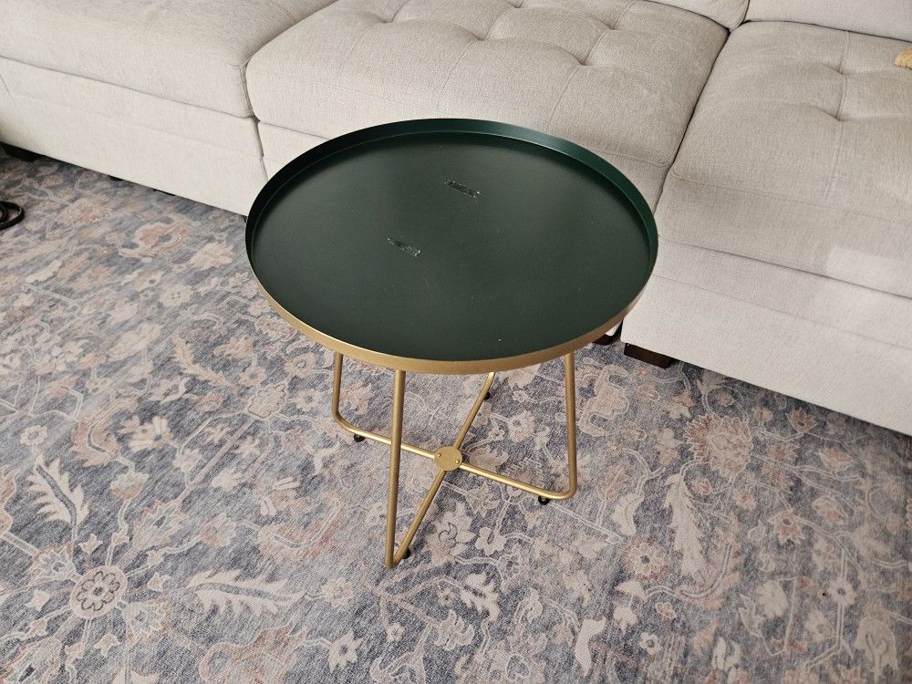 Gold + Green Metal End Table Round