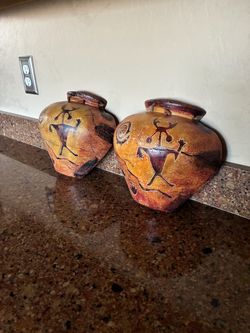 Southwestern Style Wall Hanging Vases - Pair 9"h. 10 w