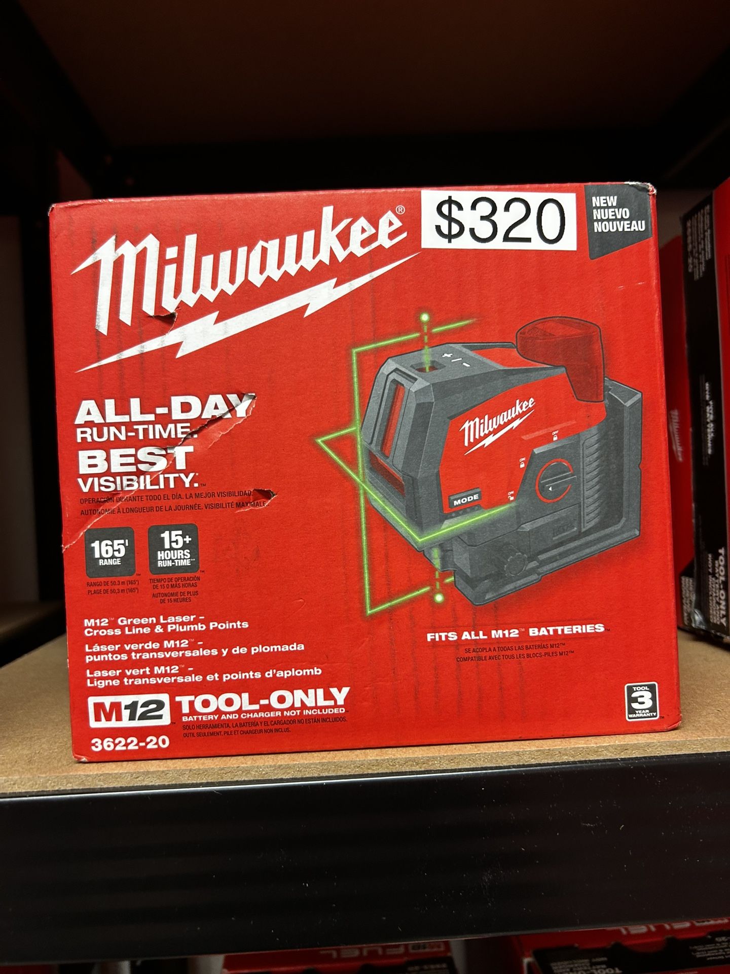 Milwaukee M12 Green Laser Cross Line And Plump Points