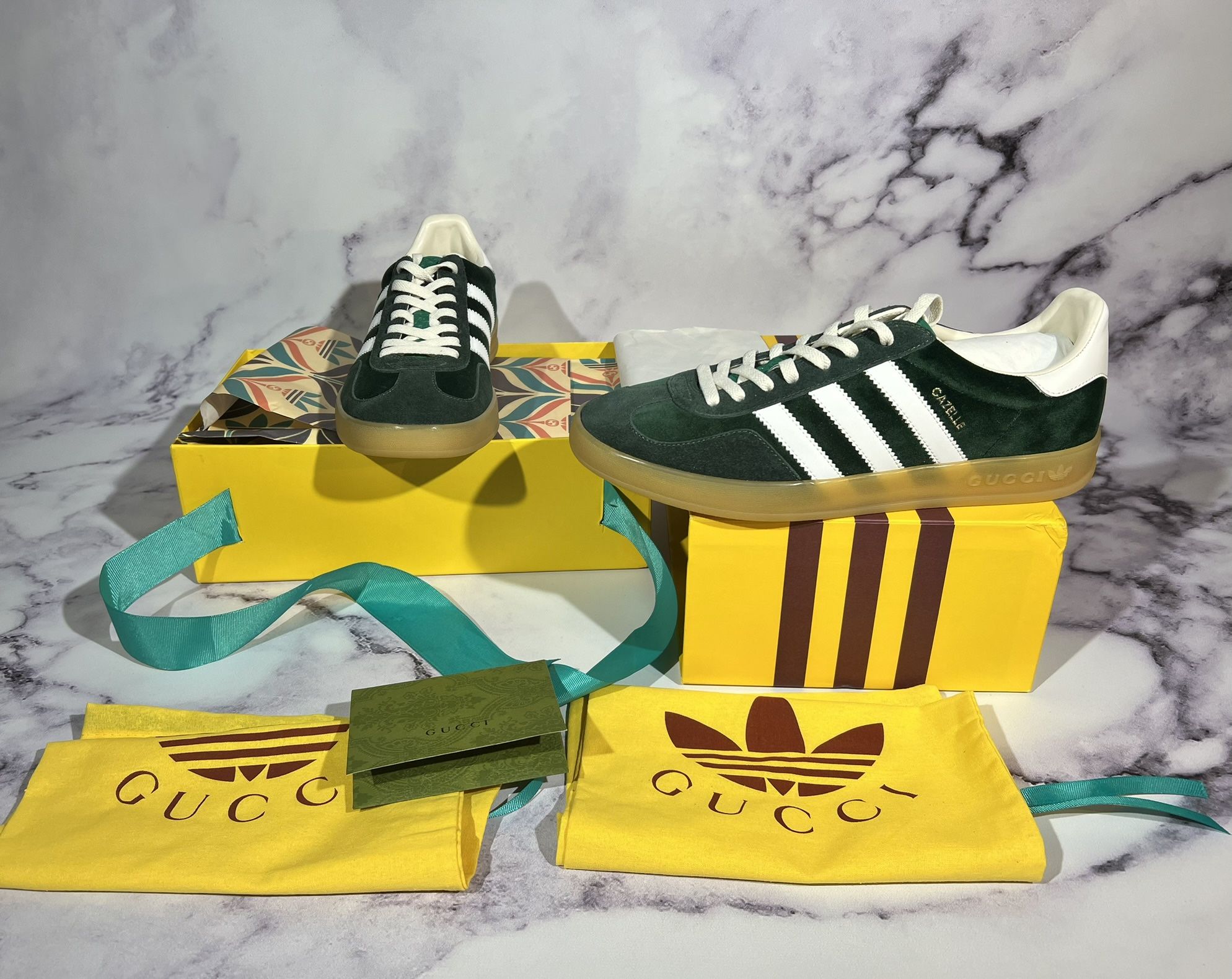 👟 Adidas x Gucci Gazelle Green Suede Sneakers – Sizes 10.5 & 11 Ready!