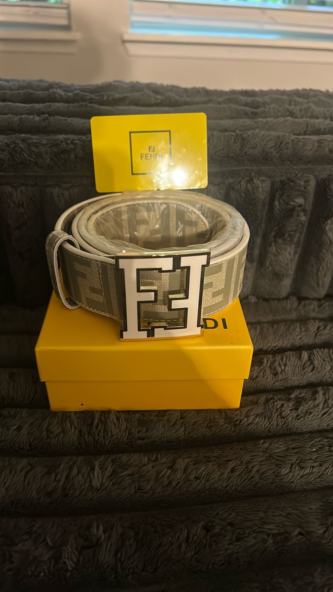 White Fendi Belt 