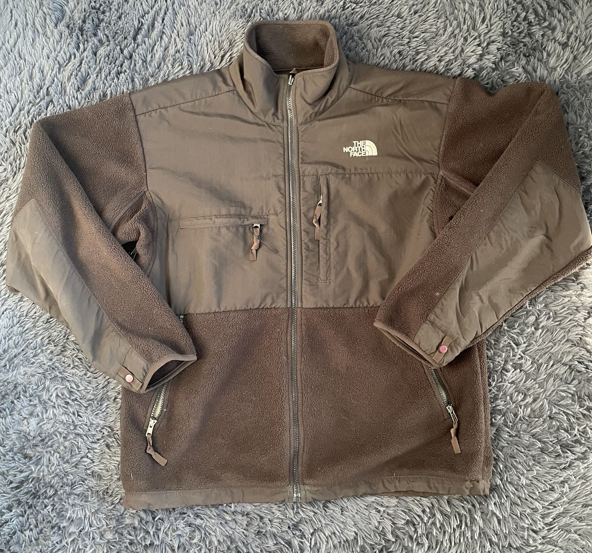 The North Face Denali Jacket Mens Large Brown Pockets Retro Polartec Full Zip