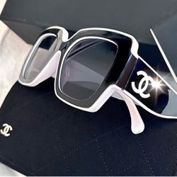CHANEL Sunglasses Black and White Trim